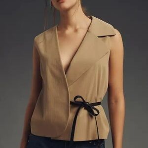 Anthropologie MARE MARE Sleeveless Tie Wrap Blouse In Beige‎ NWT Size M